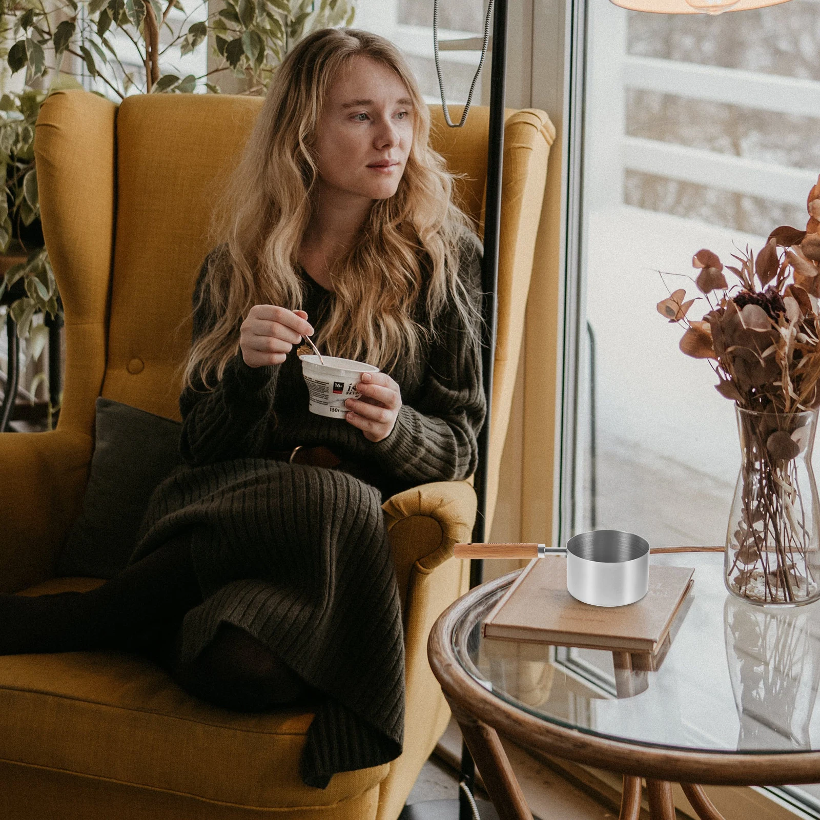 

Measuring Cups Spoon Set 4 Stainless Steel Reusable Baking Teacup Small Storage Easy Wood Dog Food Scoop