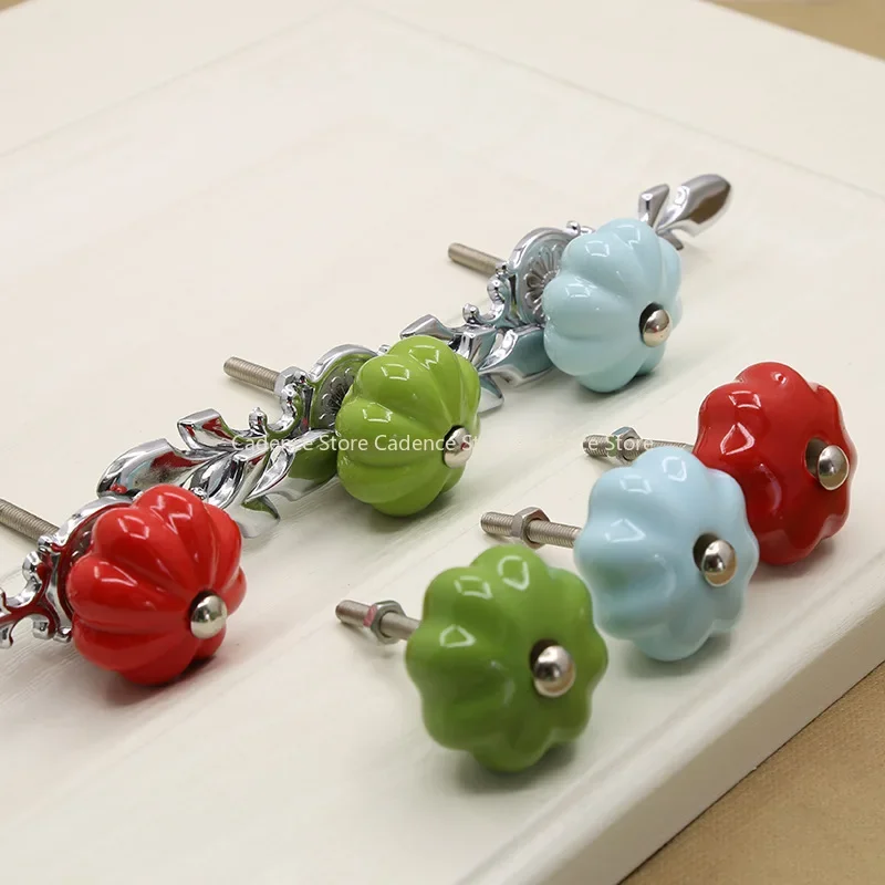 10pc 35mm hand-decorated Chic Vintage Ceramic Drawer Knobs Flower-shaped Drawer Pull Cupboard Door Porcelain Retro Handles