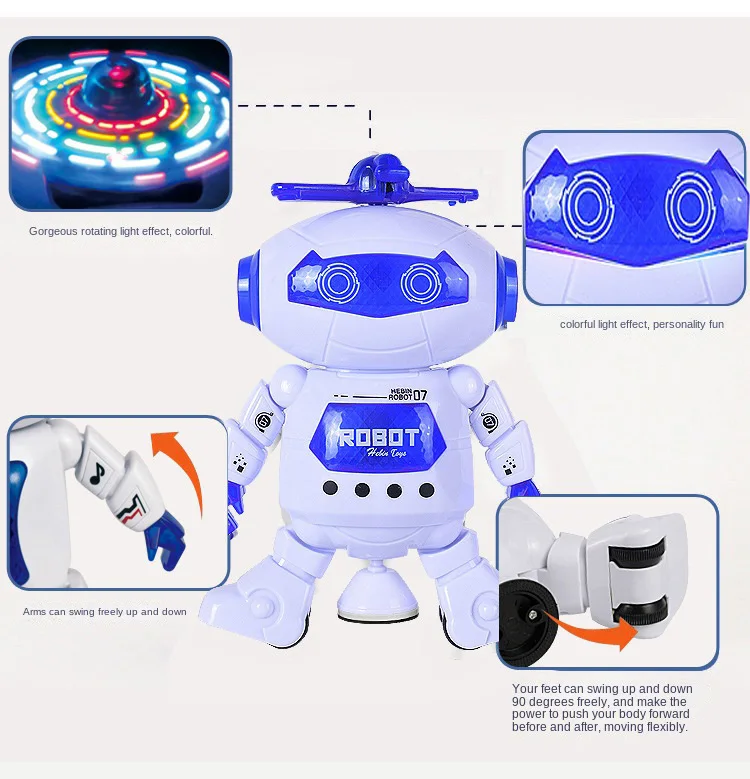 Kids Robot Rotating Dance Toys With Music LED Light Electronic Walking Toys 360° Body Spinning Fun Toy For Boys Girls Gift