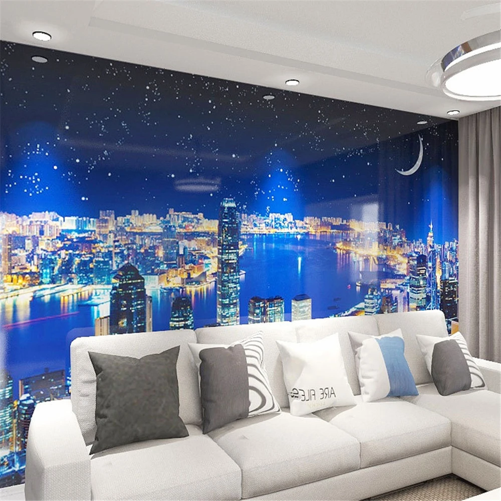 

Starry Night City Building Wallpaper Mural Dining Room Living Room Sofa Background Wallpaper