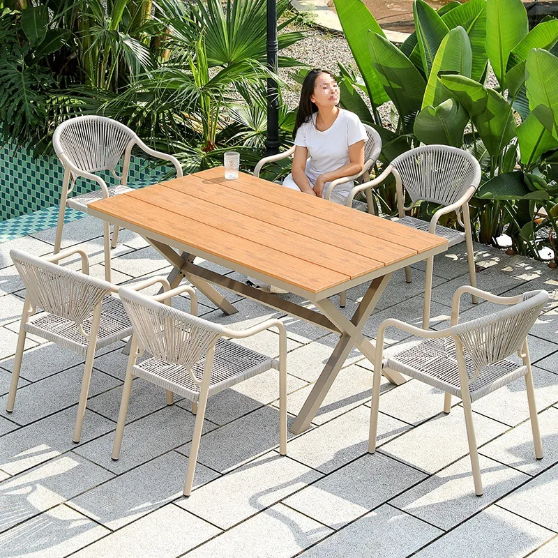 

Restaurant Furniture Garden Extendable Aluminium Stackable Outdoor Dining Set Patio Chair And Auto Extension Table