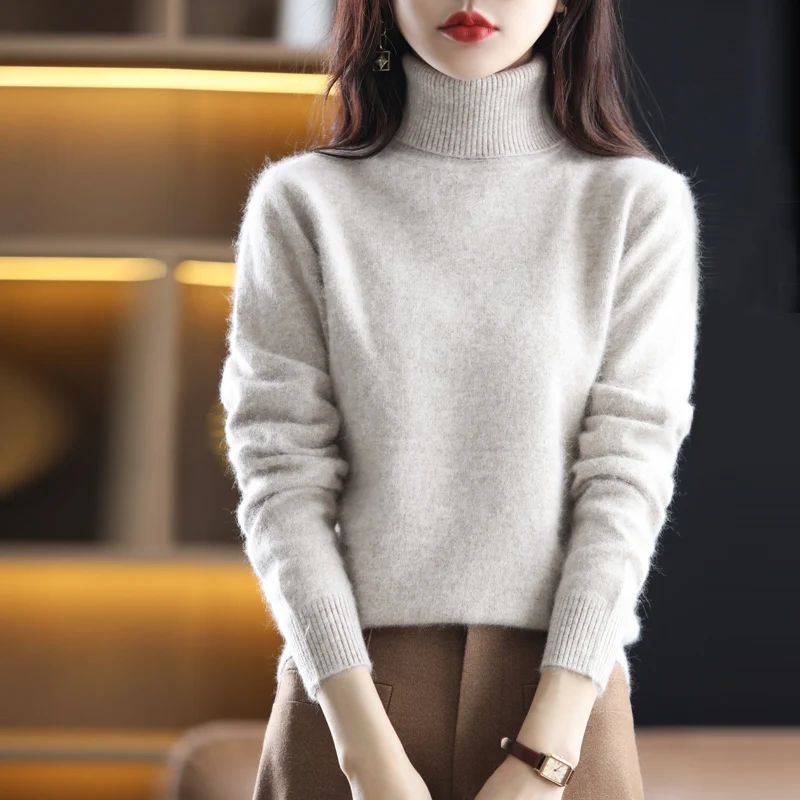 100% Mink Cashmere Turtleneck Sweater Women Solid Color Long Sleeve Top Autumn Winter Fashion Knit Female Warm Pullover Jumper