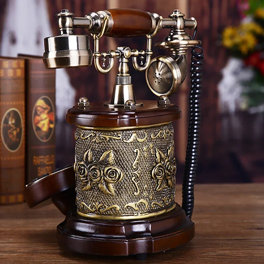 Vintage Telephone Landline with Beautiful Gold Flower Pattern, Button Dial, Caller ID, Handsfree Retro Old Fashioned Telephone