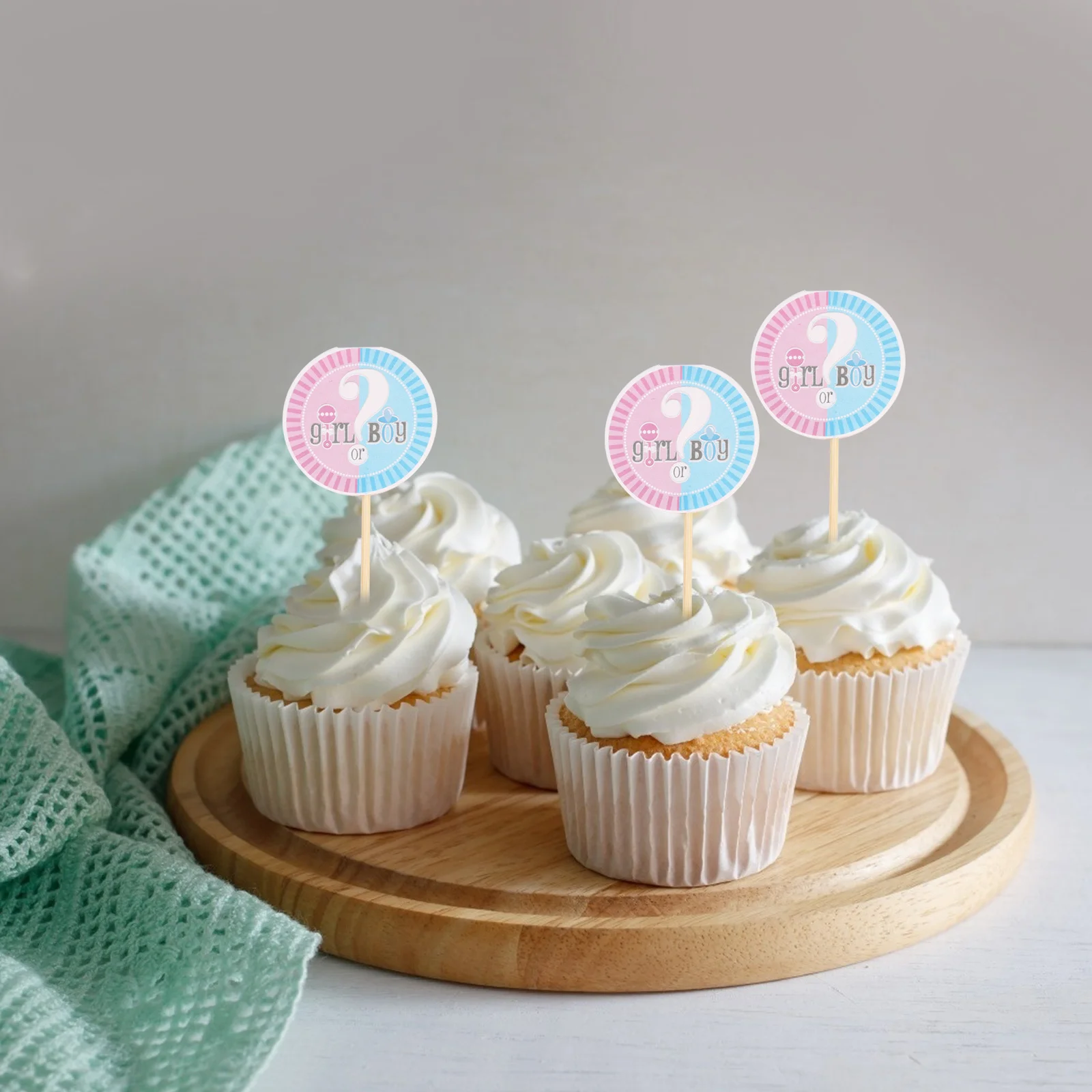 

32Pcs Stylish Gender Reveal Cake Decor Paper Flag Toppers for Birthday Party Cupcake Fruit Pick Dessert Centerpiece Accessories