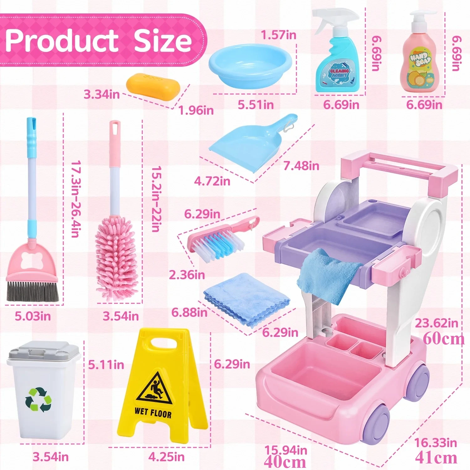 Kids Cleaning Set Toddler Cleaning Toy Set Pretend Play Housekeeping Educational Toy with Cart Broom Dust Pan Mop Christmas Gift