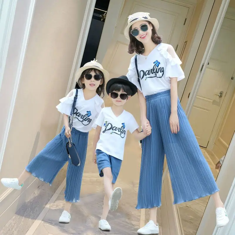 Family Matching Outfits Children's Clothing Teen Summer Suit Kids Clothes Girls Fashion LettersTwo-piece Set 2 3 7 8 11 12 Years