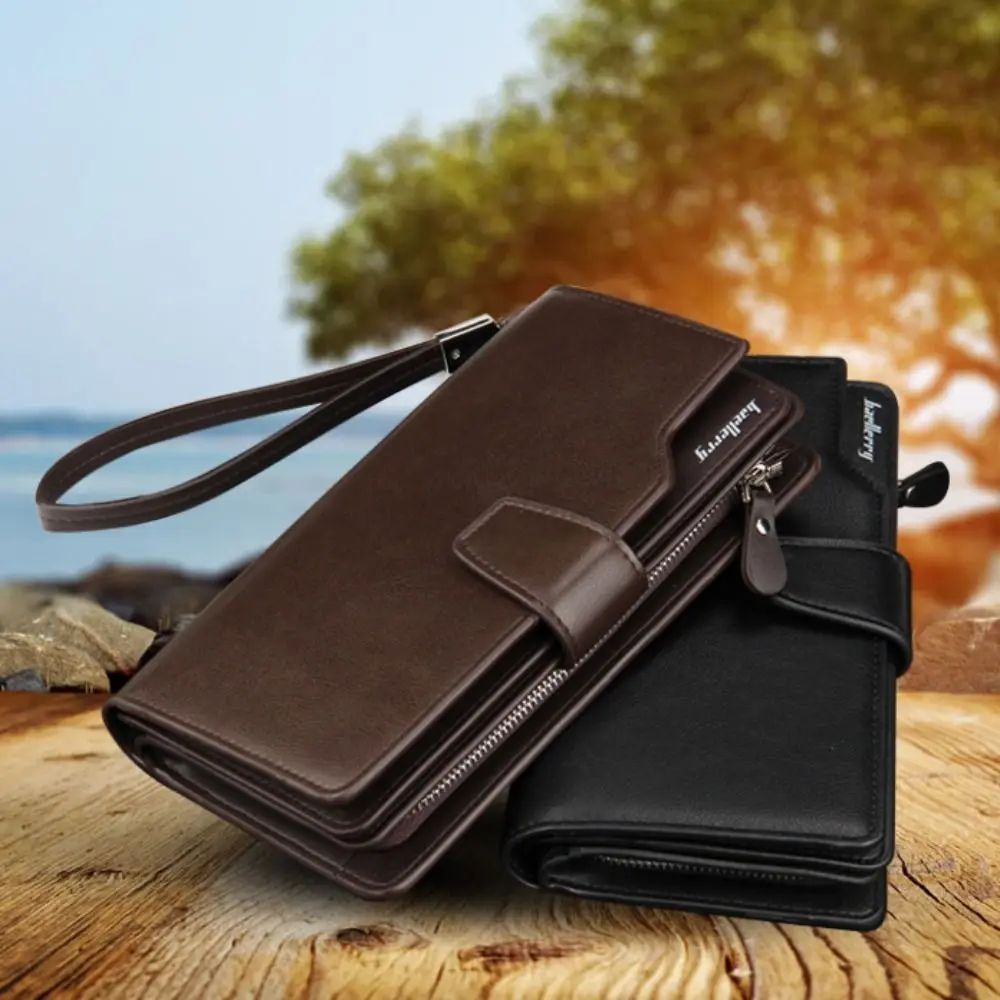 Multifunctional PU Leather Long Men Wallet Multi-layer Large Capacity Card Holder Zipper Male Purse Outdoor