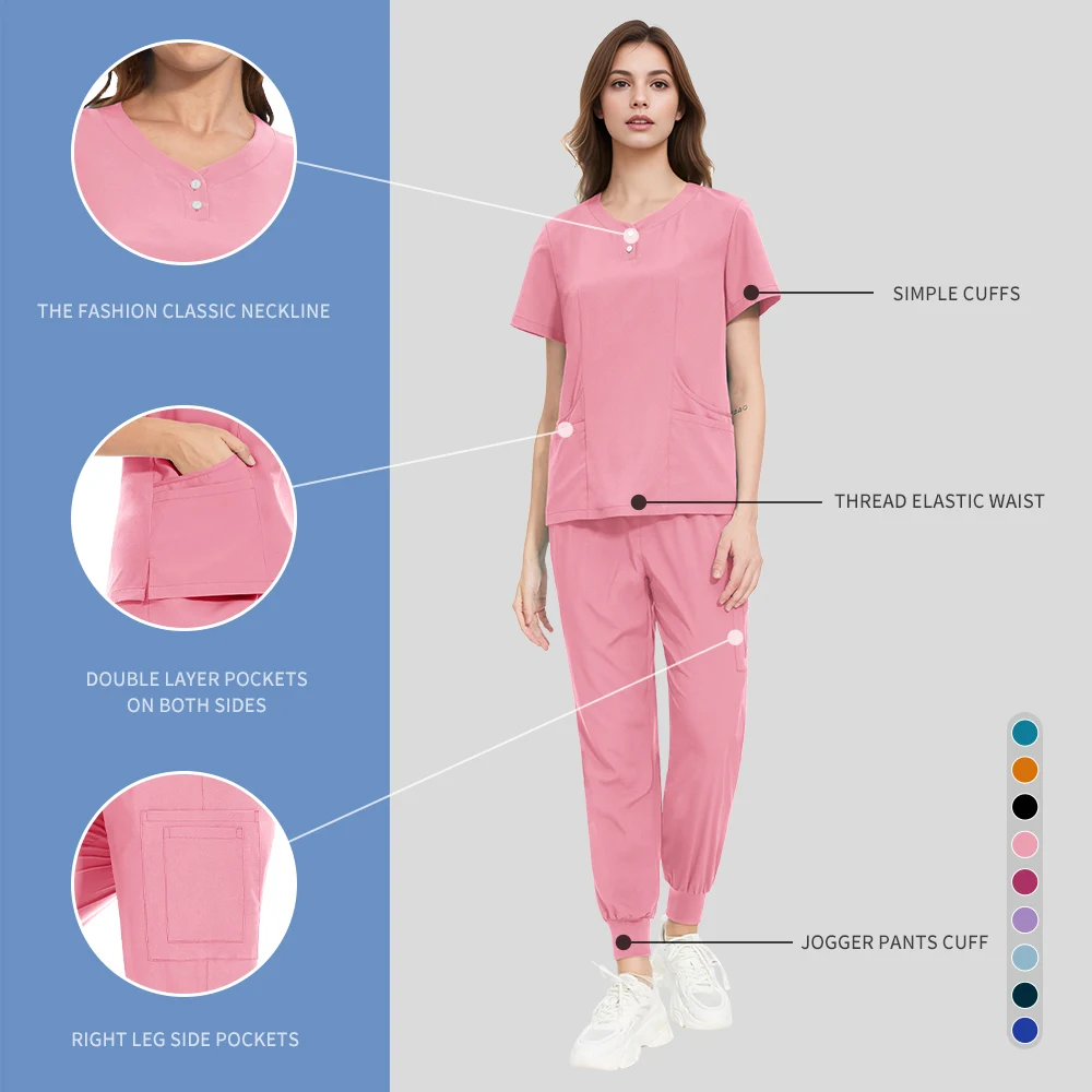 อุปกรณ์เสริมพยาบาลทางการแพทย์ร้านเสริมสวยสปา Workwear Clinical ขัดเสื้อ + กางเกงหมอชุดพยาบาลเครื่องแบบผ่าตัดชุดผู้หญิง