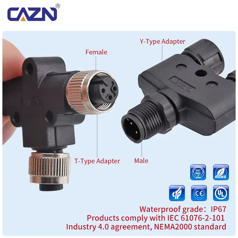 adaptador-divisor-m12-y-t-1-para-2-vias-macho-femea-2-3-4-5-6-8-pinos-codigo-a-ip67-a-prova-d'Agua-para-distribuicao-de-sensores-e-automacao
