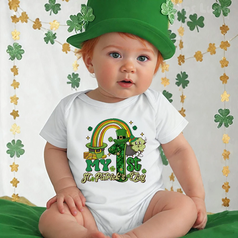 My First Saint-Patrick's Day Print Baby Bodysuit Saint-Patrick Party Infant Outfit Newborn Short Sleeve Romper Toddler Jumpsuit