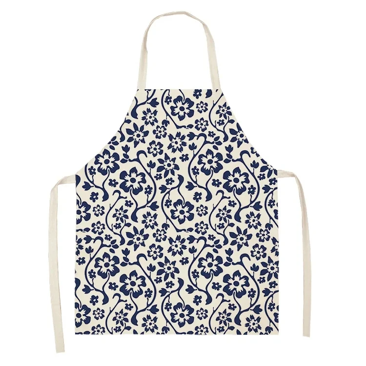 Chinese Blue and White Porcelain Color Apron Linen Sleeveless Lace Up Kitchen Baking Oil Resistant Apron Adults and Children