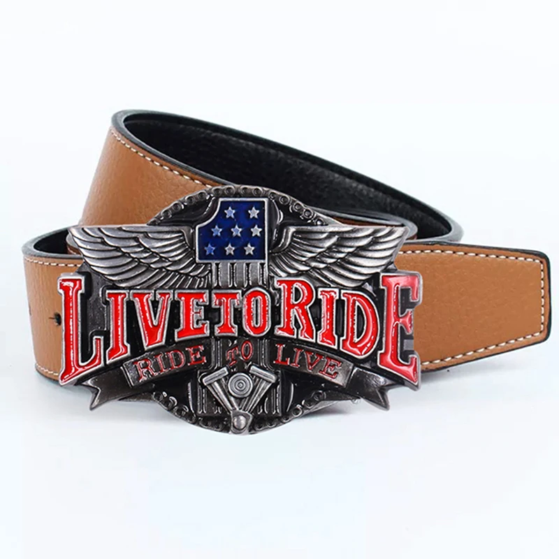 معدن النسر جديد حزام رجالي مشبك الأحمر المينا رسالة لايف لركوب الخيل للعيش مشبك بيوتر الأسود هدية عيد ميلاد الجينز الديكور