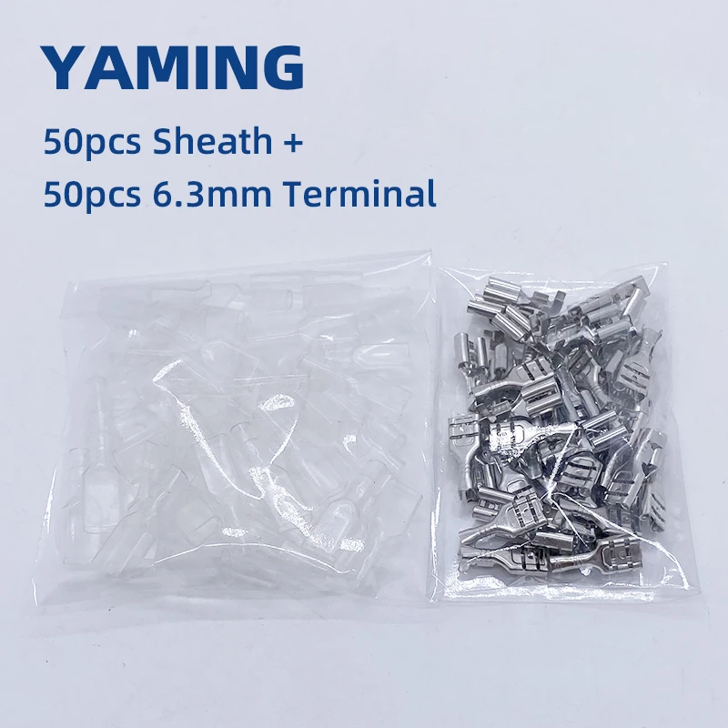 50set/bag 6.3mm Crimp Terminal Connector Splice Cold Terminal With Transparent Sheath For Relay And PCB Inserting