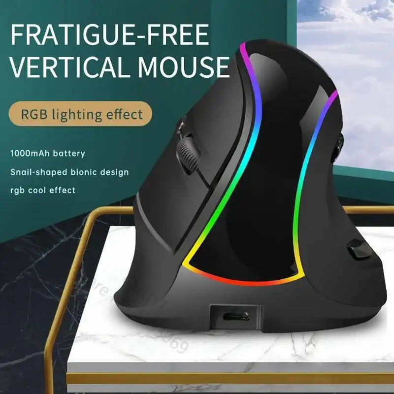 NEW Vertical Mouse 2.4GHz Wireless Gaming Mouse 7 Keys 2400 DPI Ergonomic Optical Mice With RGB Light for PC Laptop Gamer Office