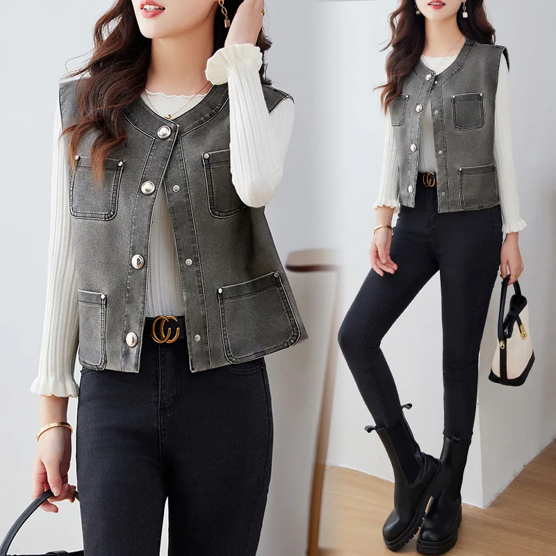 versatile women's leather jacket for women's spring 2024 new washed leather Korean version slimming sheepskin vest