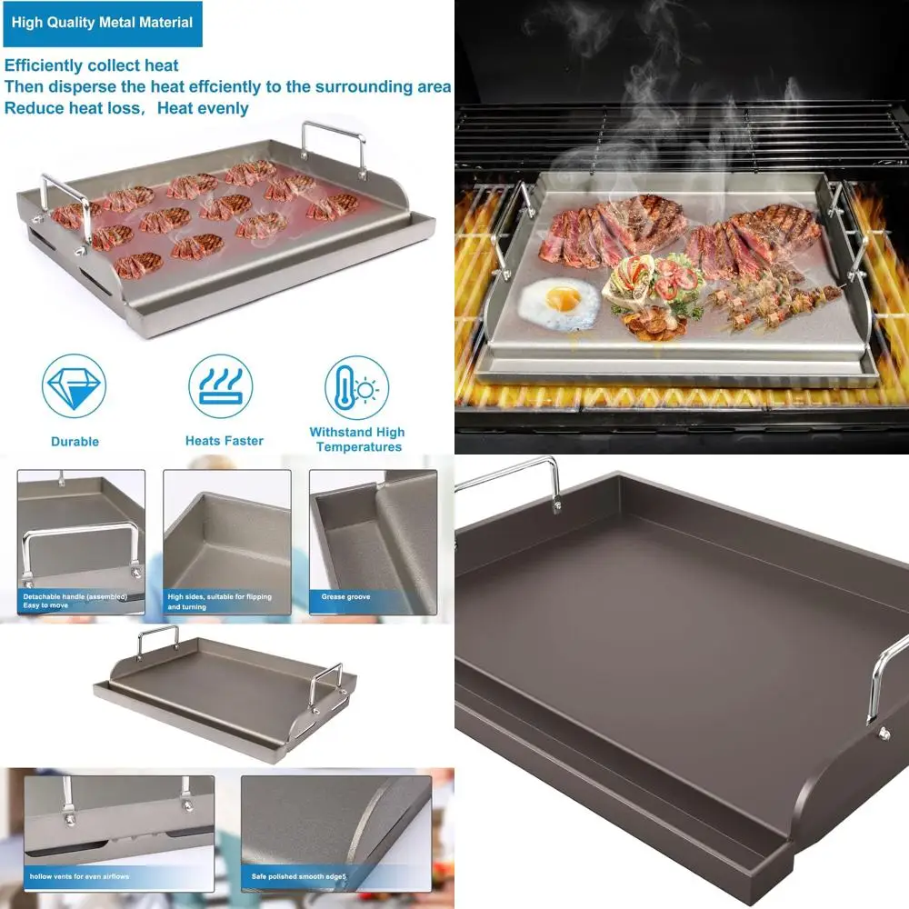 

Металлическая сковорода-гриль для газового гриля на открытом воздухе 17 x 13, сковорода с плоским верхом для теппаньяки, совместимая с Weber, Charbroil и Camp Chef