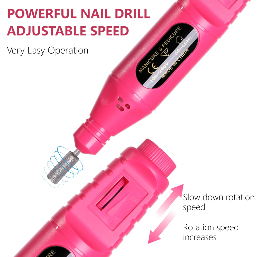 HALAIMAN Professional Nail Drill Machine Electric Manicure Milling Cutter Set Nail Files Drill Bits Gel Polish Remover Tools