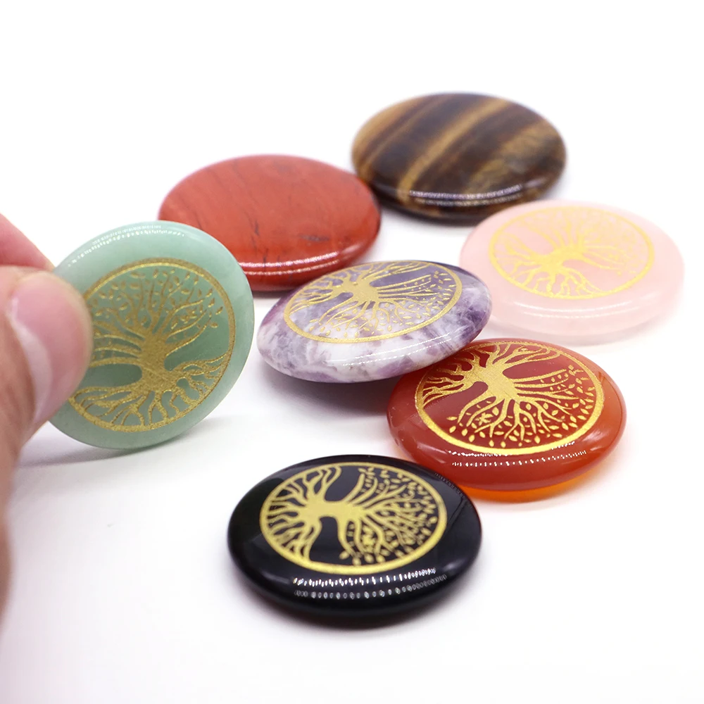 

3CM Natural Crystals Tree of Life Disk Chakras Yoga Meditation Fengshui Energy Decoration Healing Stones Jewelry Making Necklace