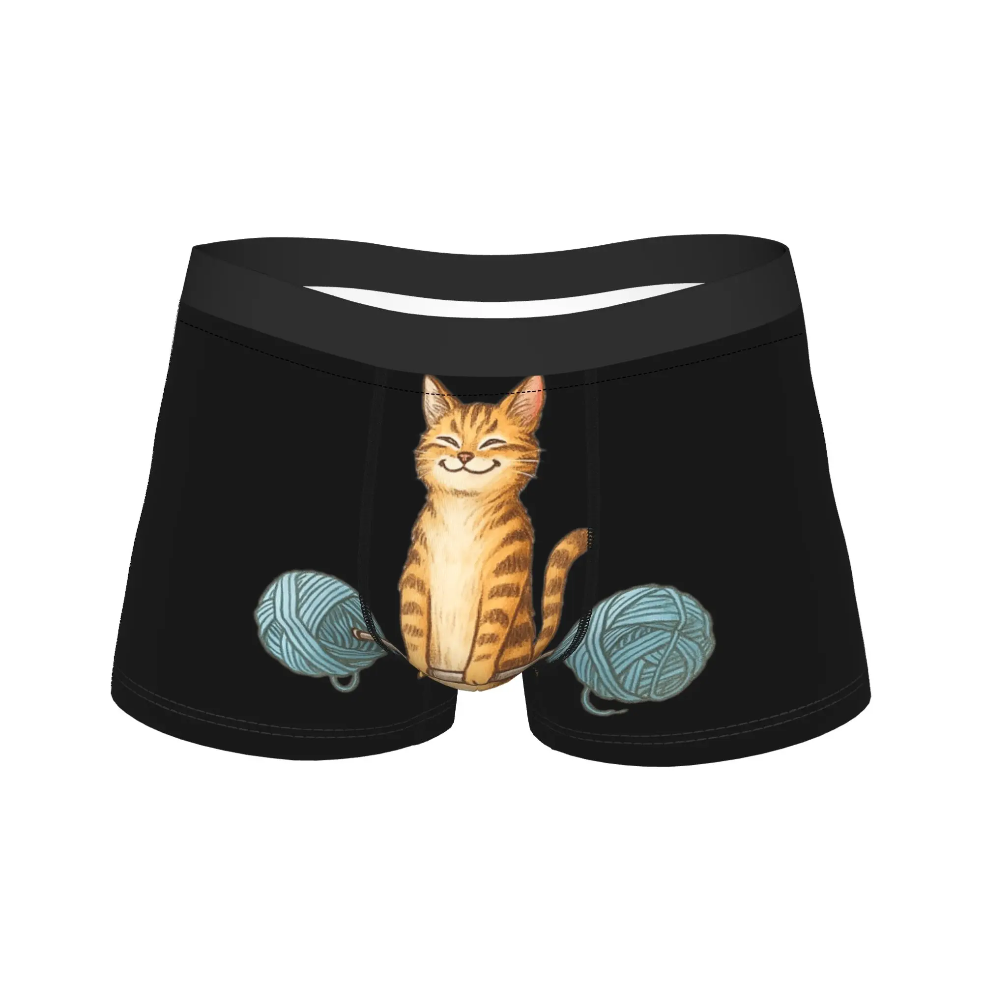 

Cat Weightlifting Yarn Barbell Fitness Kitten Illustration Underwear Breathable Panties Printing Shorts Briefs Pouch Boxershorts