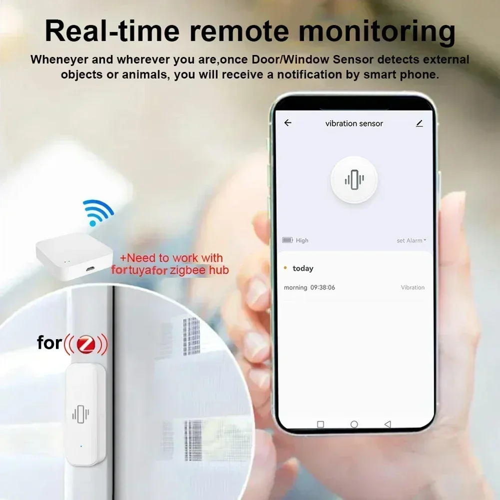 Sensor de vibración para Zigbee, alarma en tiempo Real con WIFI, protección de seguridad para el hogar, Monitor remoto en tiempo Real