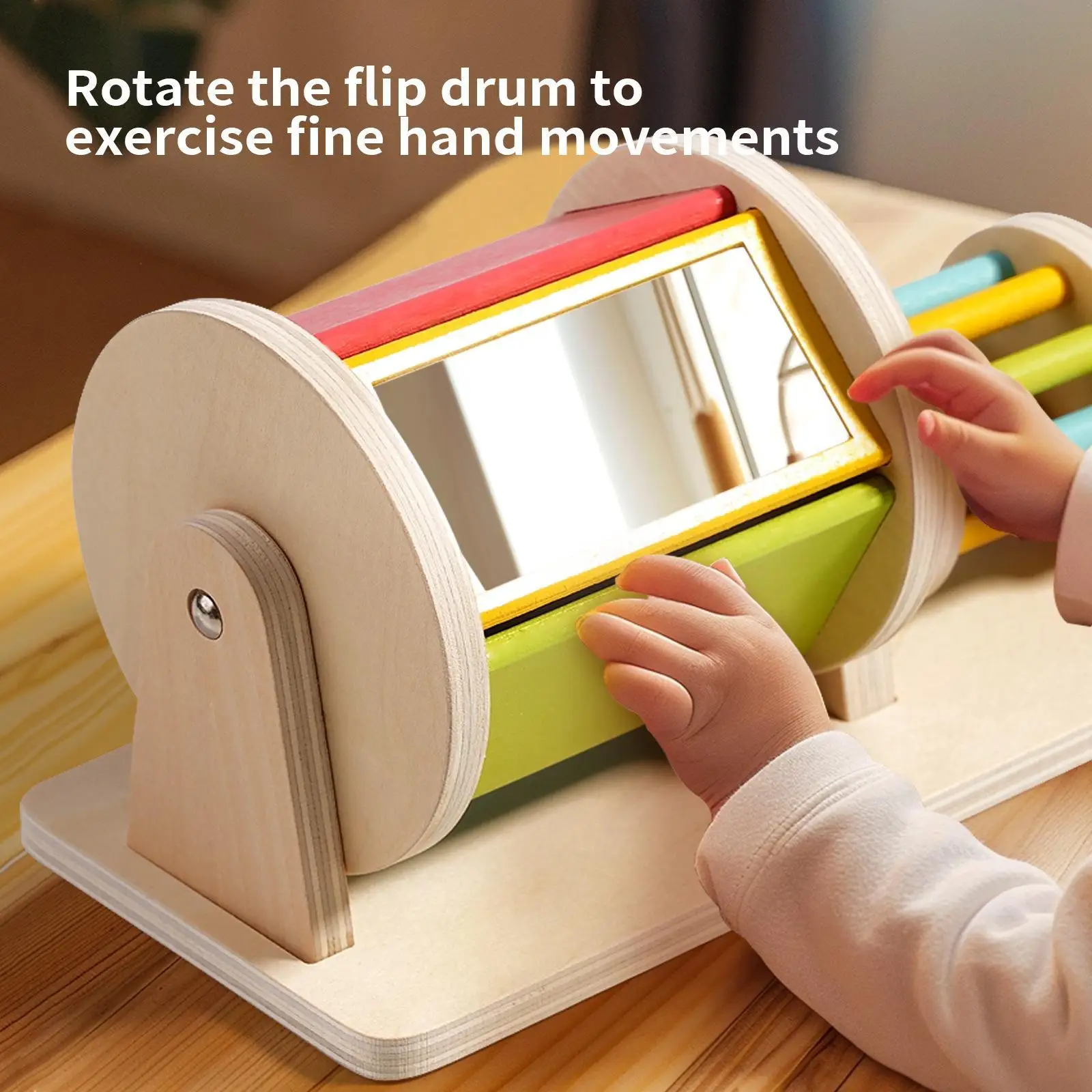 Rotating Drum Toy Early Educational Toy Sounds Drum Color Cognition Wooden Rolling Textile Drum for Baby 6-12 Month Children