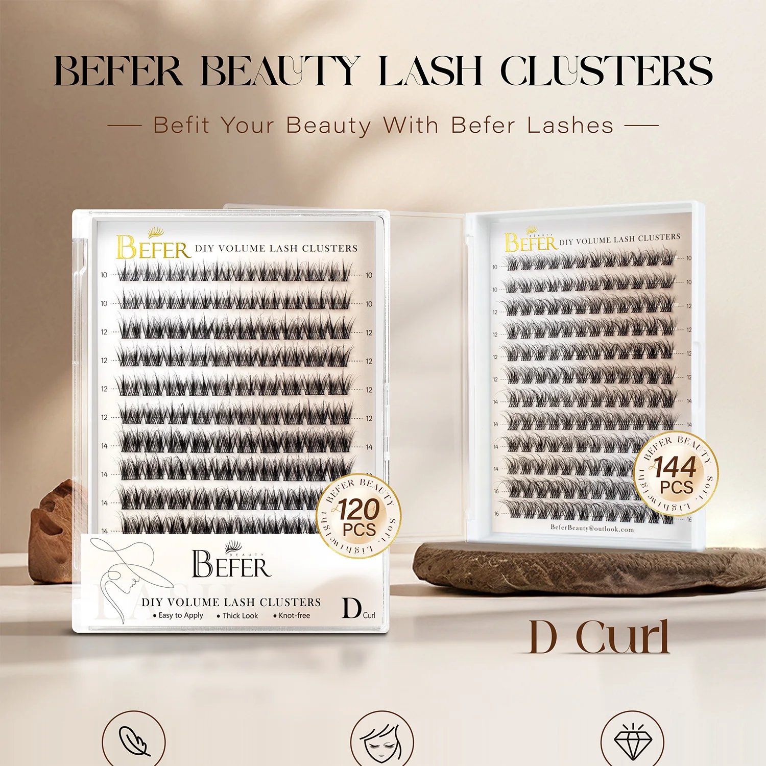Befer 144 Stück Wimperncluster, 3D-natürliche, flauschige Cluster-Wimpern, DIY-Wimpernverlängerung, 10–16 mm, hochwertiges, weiches, superdünnes Band-Make-up – Detail 1