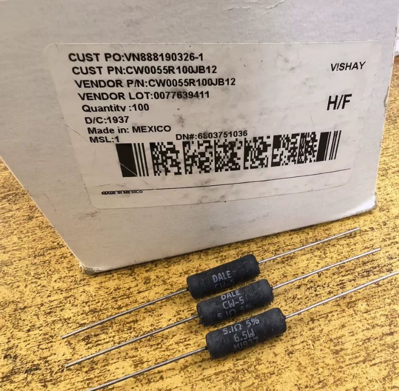 20pcs/lot Original DALE-VISHAY 5.1R 6.55W 5.1 Ω CW-5 wire wound resistor CW0055R100JB12 free shipping