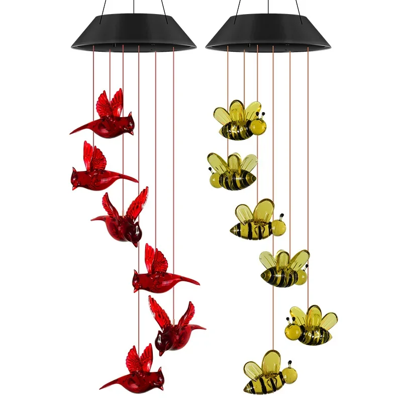 Outdoor Hanging Pendant Wind Bell Lamp Solar Powered Lamp Bee Wind Chime Outdoor Garden Hanging Decorative Light