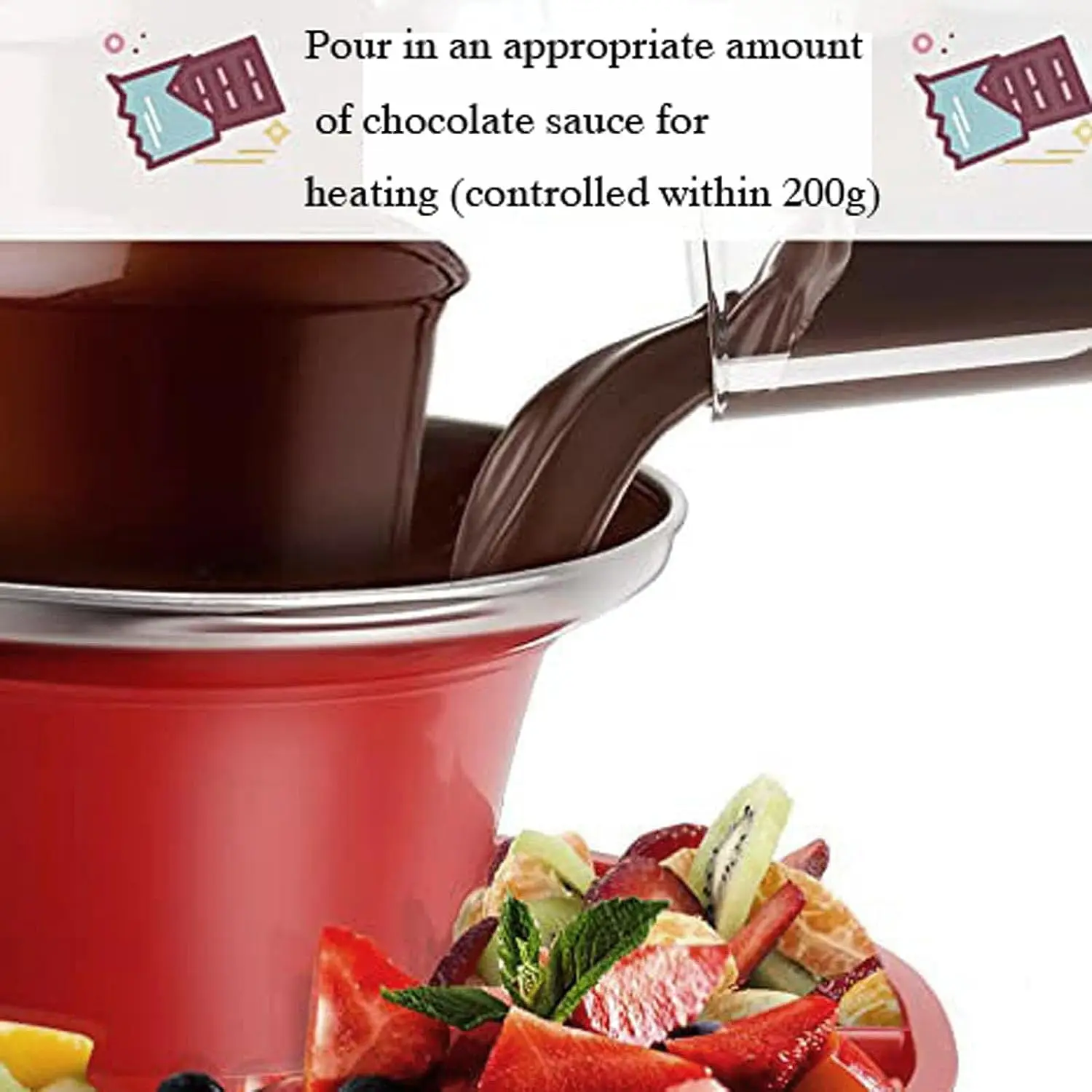 電気チョコレートファウンテンマシン 3 層溶解機除去フルーツナッツおやつサービングトレイ 110 V/220 V 200 グラム容量