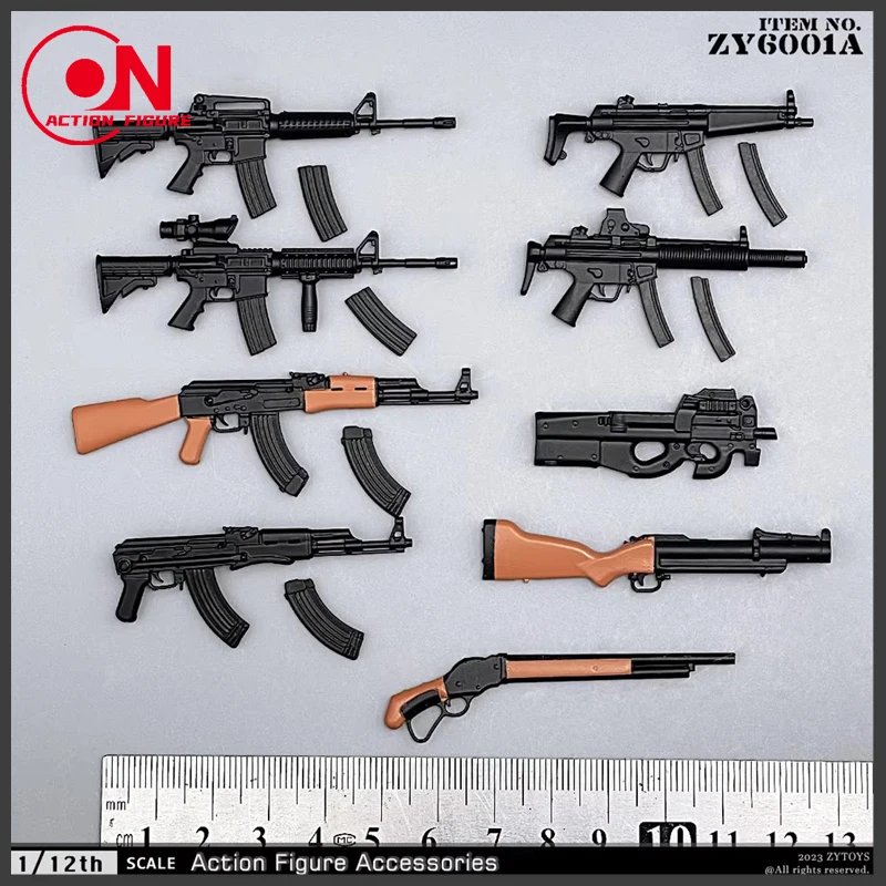 ZYTOYS ZY6001 1/12 MP5 M4 AK47 P90 M1887 군인 총 무기 모델 9pcs 미니 장면 액세서리 맞는 6'' 액션 피규어 바디