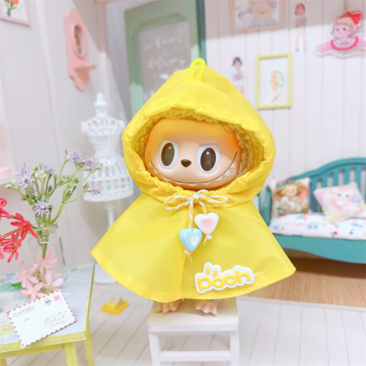 

Mini Plush Doll'S Clothes Outfit Accessories for Labubu Green Yellow Raincoat Set Clothing Gift