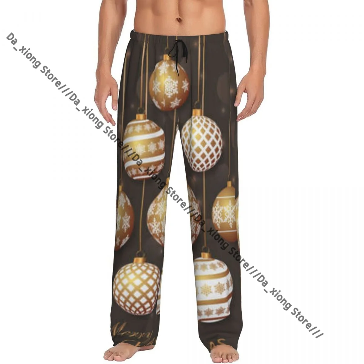 

Men Sleep Bottoms Male Lounge Trousers Men's Golden Christmas Balls Pajama Pants
