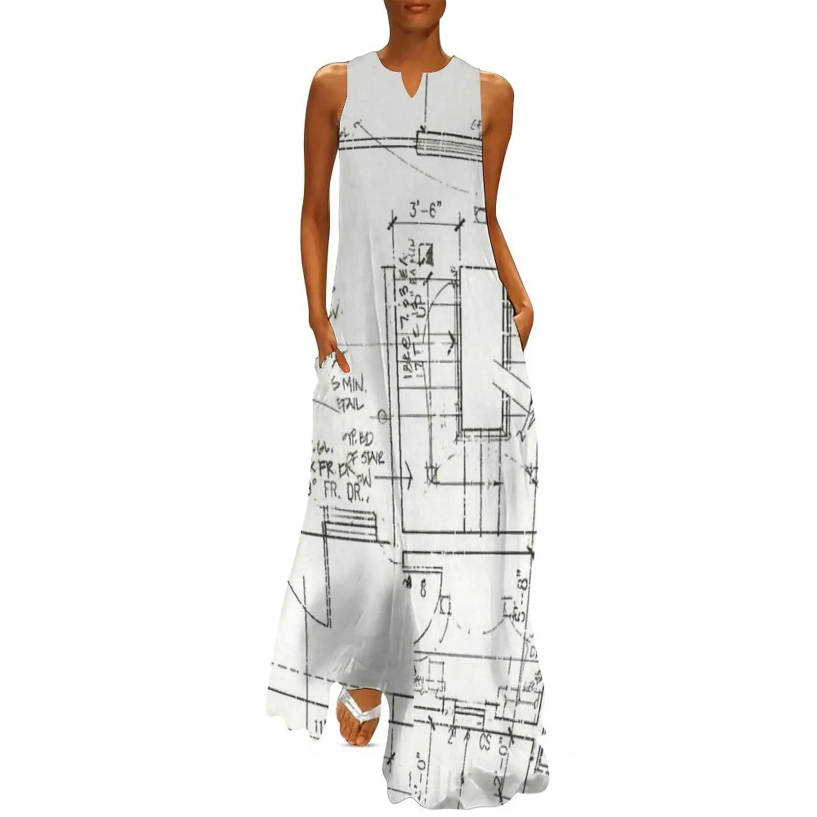 

Architects Blueprint - Architecture Pattern Long Dress clothes for woman dresses for prom