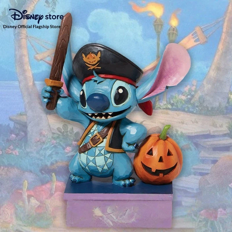 Figura pintada a mano del pirata Stitch de Disney, decoración de escritorio con temática de calabaza de Halloween para fanáticos y coleccionistas de Disney