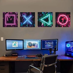 4PCS Kids Gaming Room Game Wall Decoration Poster Stickers Decals Self Adhesive Neon Boy Bedroom Gamer Pvc Wall Sticker Decor
