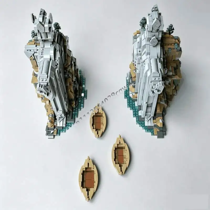 3241 PCS Giant Stone Cliff Statue Riverside Castle Diorama Architecture Model Custom Building Blocks Assembly Toy Holiday Gifts