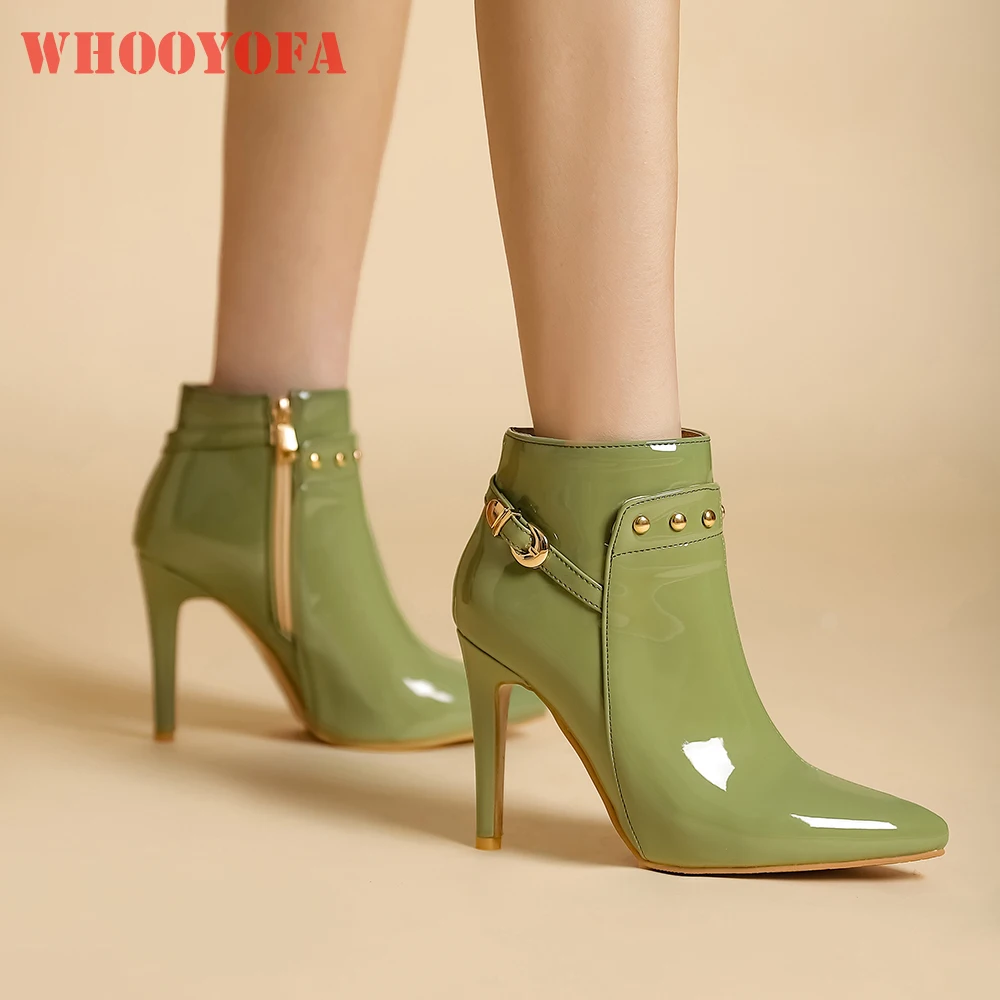 

Новые зимние классические зеленые абрикосовые женские ботильоны до щиколотки, пикантные женские туфли телесного цвета на высоком каблуке, маленькие большие размеры 13, 33, 43 48 50