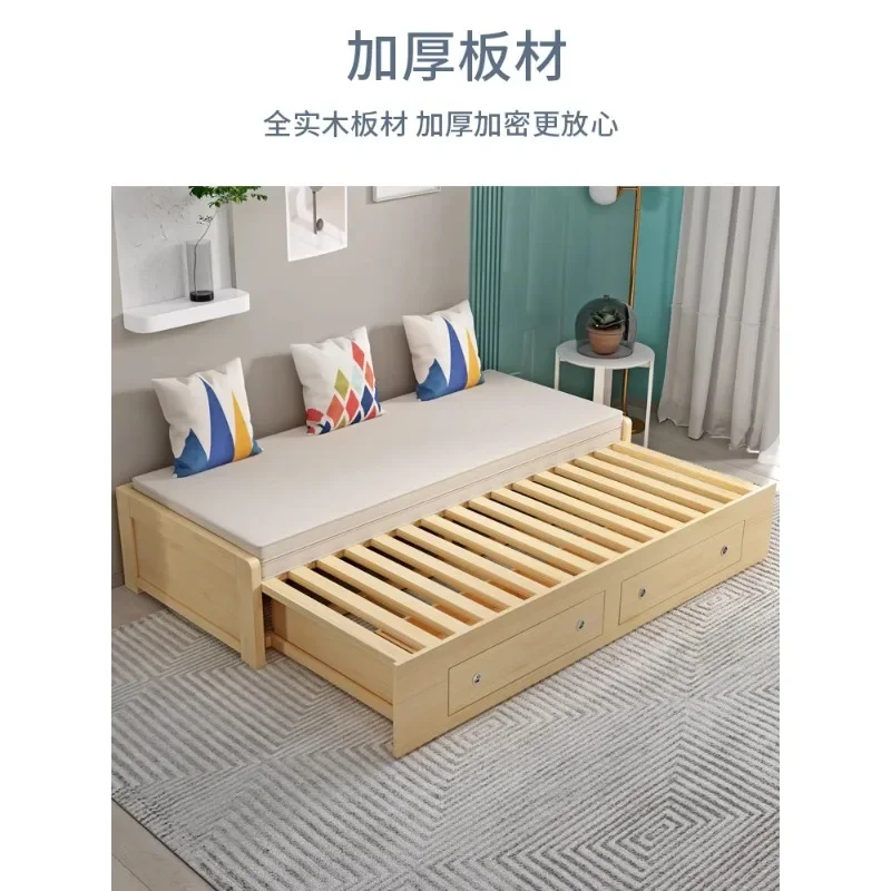 Solid wood sofa bed foldable Japanese-style tatami dual-purpose multi-functional living room small apartment single push-pull re