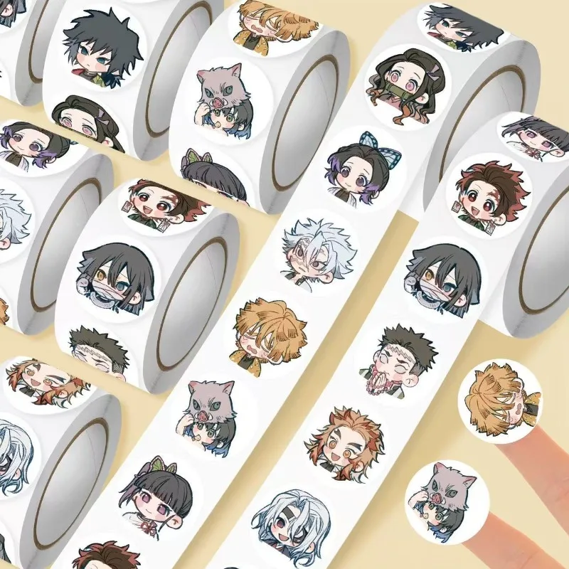 

500pcs/roll Demon Slayer Anime Peripheral Stickers Cute Phone Case Pack Laptop Skin Kawaii Decoration Decal Sticker Toys Gift