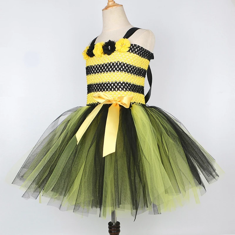 Flower Bee Girls' Tulle Puffy Skirt Halloween Carnival Princess Party Tutu Dress Children's Performance Costume Accessory Set 3