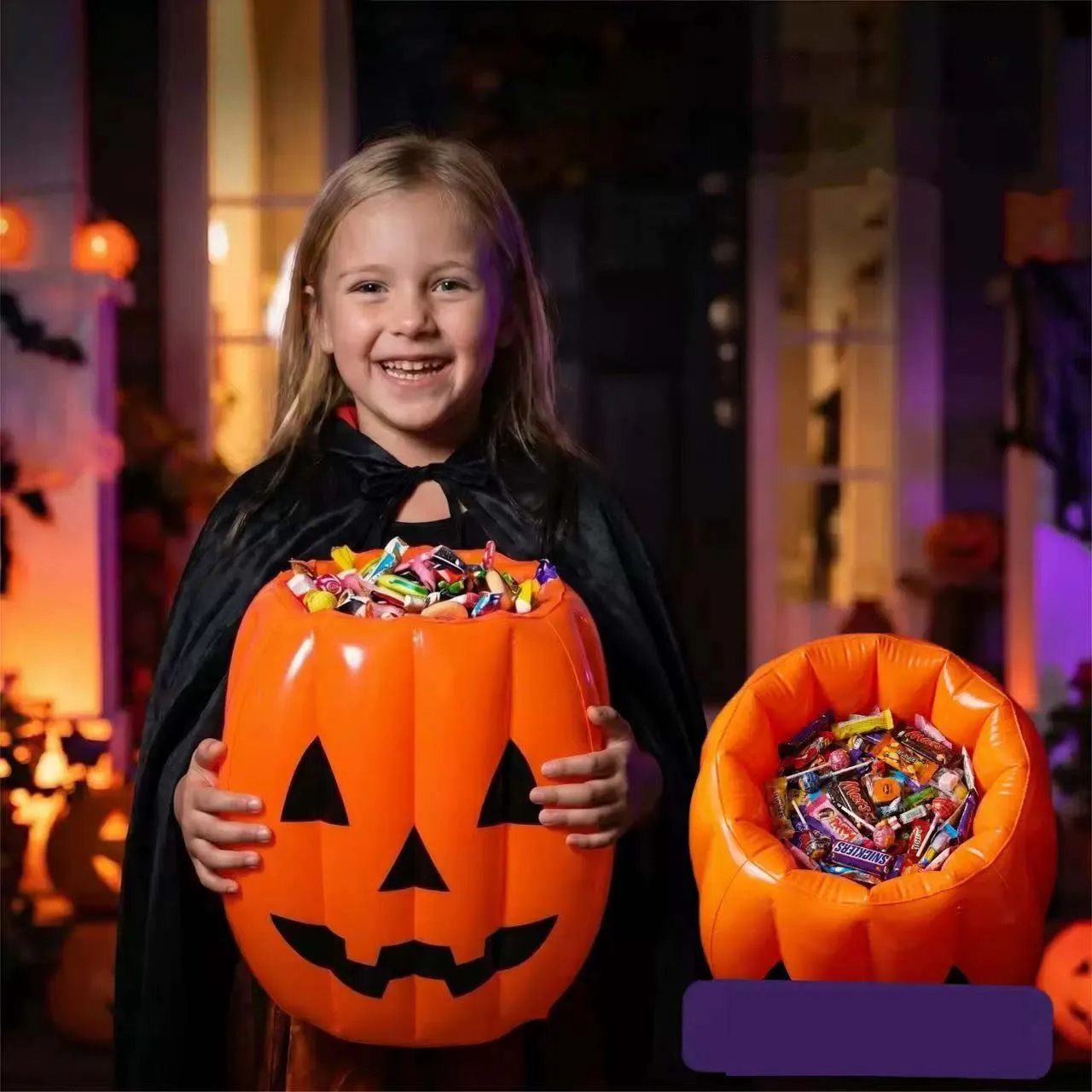 New PVC Inflatable Pumpkin Bucket Halloween Candy Storage Bucket Party Iced Beverage Bucket Ornament Toy