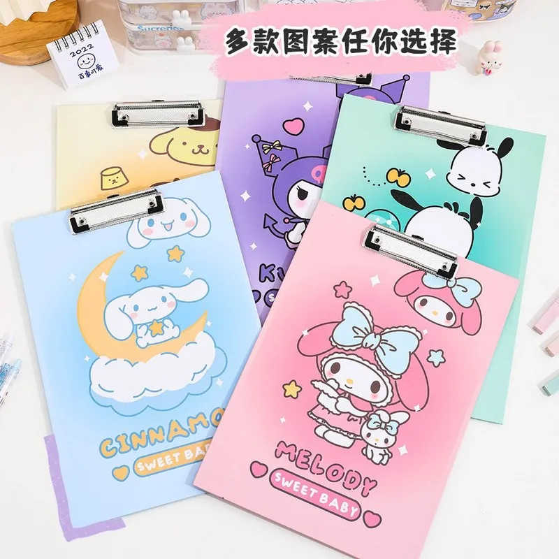 Kawaii Sanrios Folder Cinnamonroll Kuromi My Melody Cartoon A4 Folder Clipboard Board Clip Note Pad Clip School Office Supplies