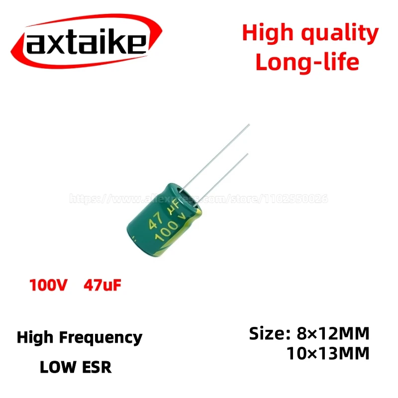

50PCS 100V47uF Aluminum Capacitor, High Frequency Low ESR 105°C Radial for Power Supply Long-life 8×12MM 10×13MM