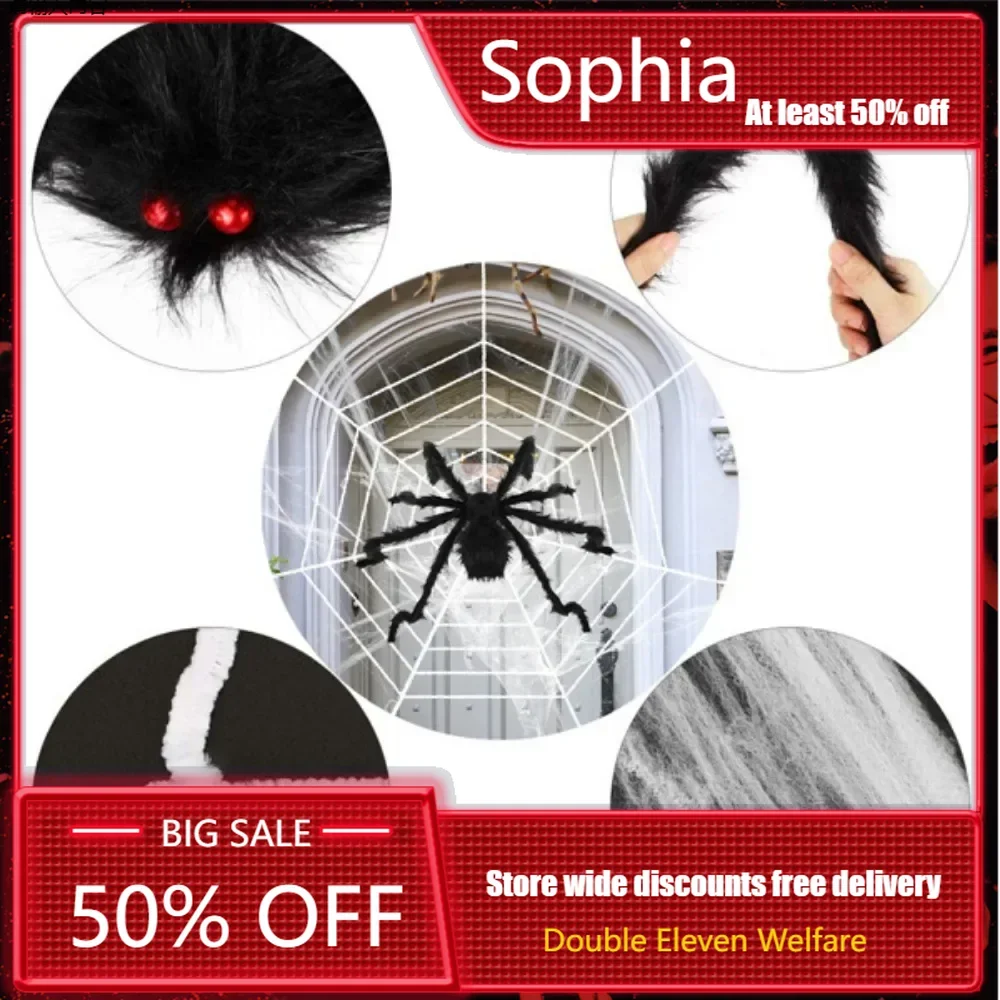 Halloween Decorations Spider Outdoor 49inch Halloween Spider with 126 inch Tarantula Mega Web Hairy Poseable ScaryStretch Cobweb