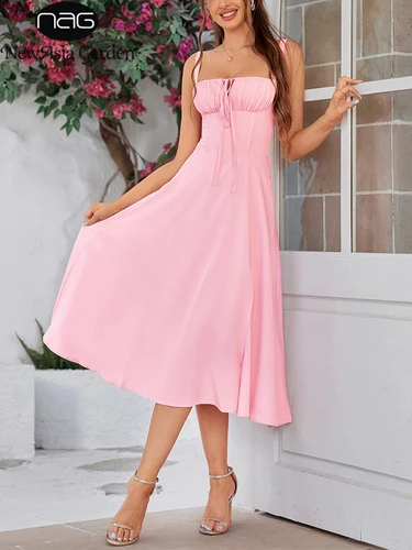 NewAsia verano dulce sólido sin mangas vestido largo mujeres moda vendaje camisola Vestidos acolchado bata deshuesada elegante Vestidos de fiesta
