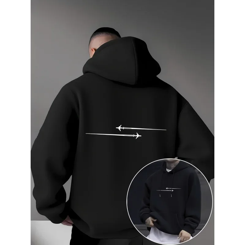 Man's Kangaroo Pocket with Modern Minimalist Print Design, Micro Elastic Fabric, Sports Shirt with Casual and Comfortable Hoodie