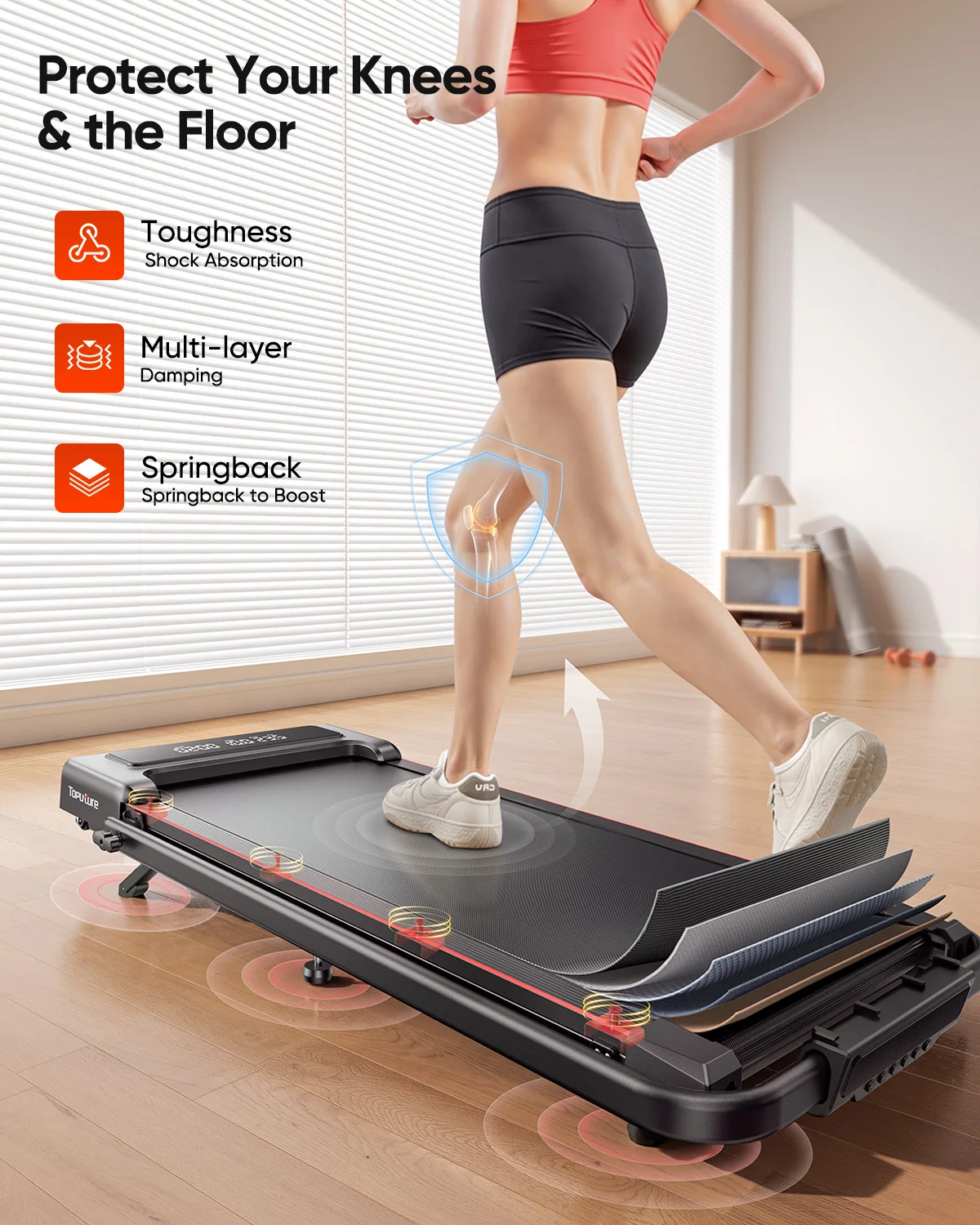 جهاز المشي Toputure 4-in-1 – 12 كم/ساعة، 9% مائل، قابل للطي، 2.5 حصان، جهاز تحكم عن بعد، شاشة LED مزدوجة، توفير المساحة - للمنزل