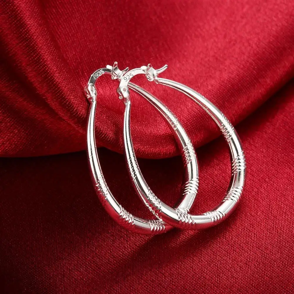 925 Sterling Silver Charm 3cm Circle Hoop Earrings For Women Luxury Fashion Party Wedding Accessories Jewelry Christmas Gifts