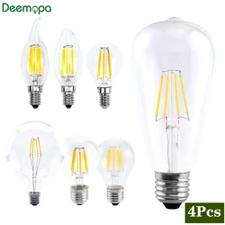 Bombilla de filamento LED para decoración del hogar, lámpara Retro Edison E27, AC220V, 2W, 4W, 6W, 8W, E14, luz de vela Vintage, globo de iluminación COB, 4 unidades por lote