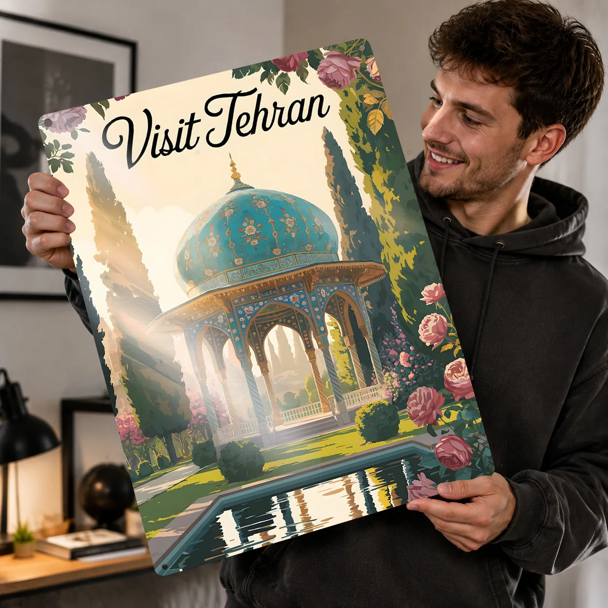 Visit Tehran Travel Personalized 3D Textured Metal Poster Wall Art Tinplate Sign for Interior Decoration Living Room Decor House